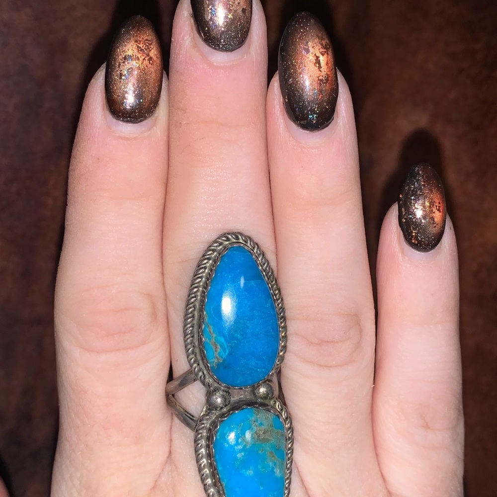 Double Turquoise crawler Ring - Picture 3 of 3